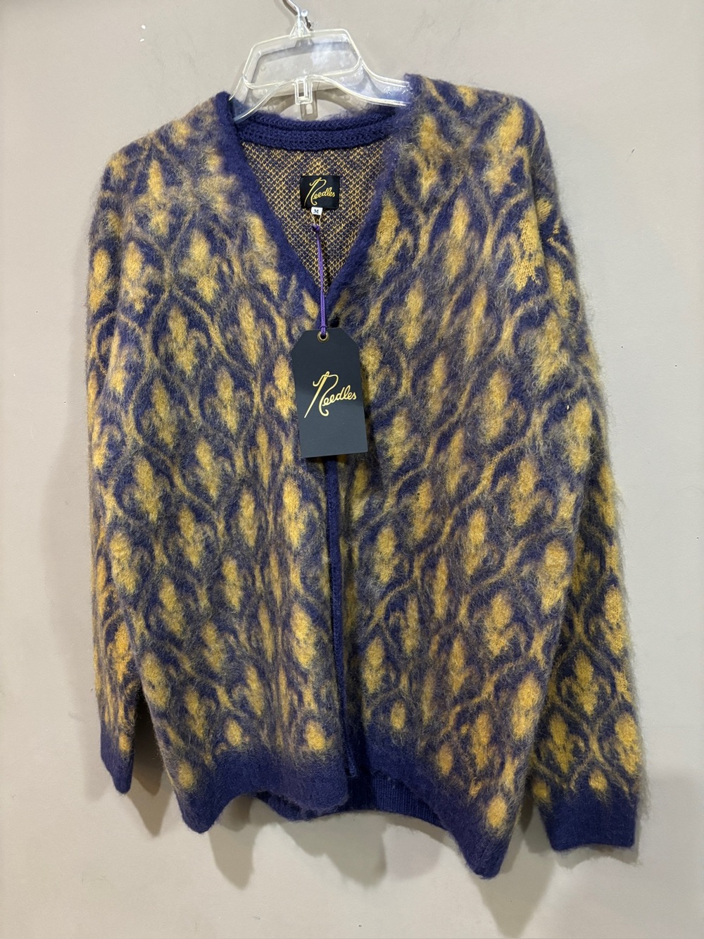Needles Mohair Cardigan Purple Gold Jacquard Made in Japan NWT Medium
